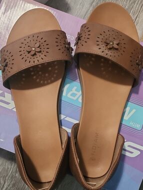 Women's Brown Floral Laser-Cut Slide Sandals